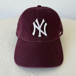 ’47 New York Yankees Clean Up Hat Maroon Adjustable Strap Baseball Cap OSF
